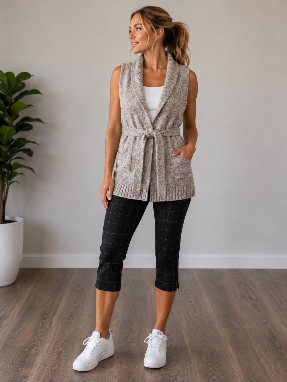 Athleta passage sweategdon sleeveless cardigan NWT wool blend  gray